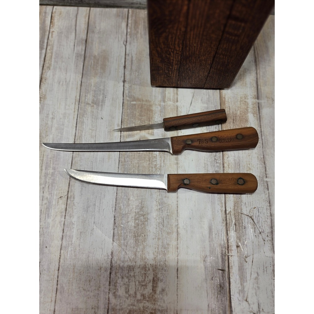 Chicago Cutlery Vintage Knife Set Walnut Wood Handles‎ with Block 7-Piece Set - Picture 11 of 16